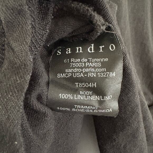 Sandro Linen Silk Black 3/4 Sleeve Top Sz 2 - Picture 7 of 7